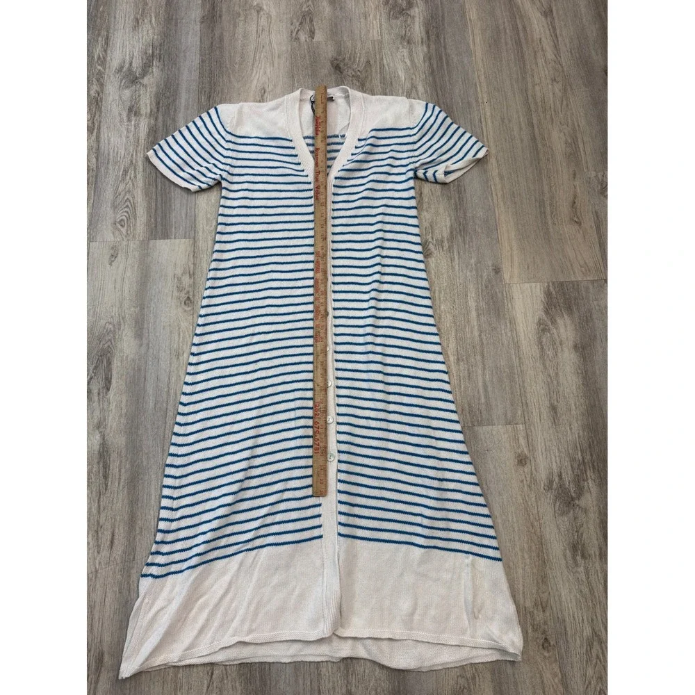 Zara Womens Blue‎ White Striped Cotton Knit Button Front Midi Dress Small